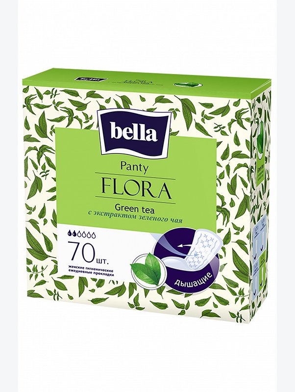 Женские ароматизированные ежедневные прокладки bella FLORA Green tea 70 шт. Bella