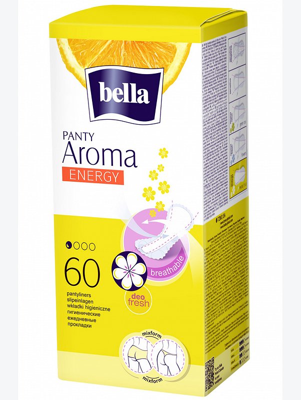 Женские ультратонкие ежедневные прокладки bella panty Aroma Energy 60 шт. Bella
