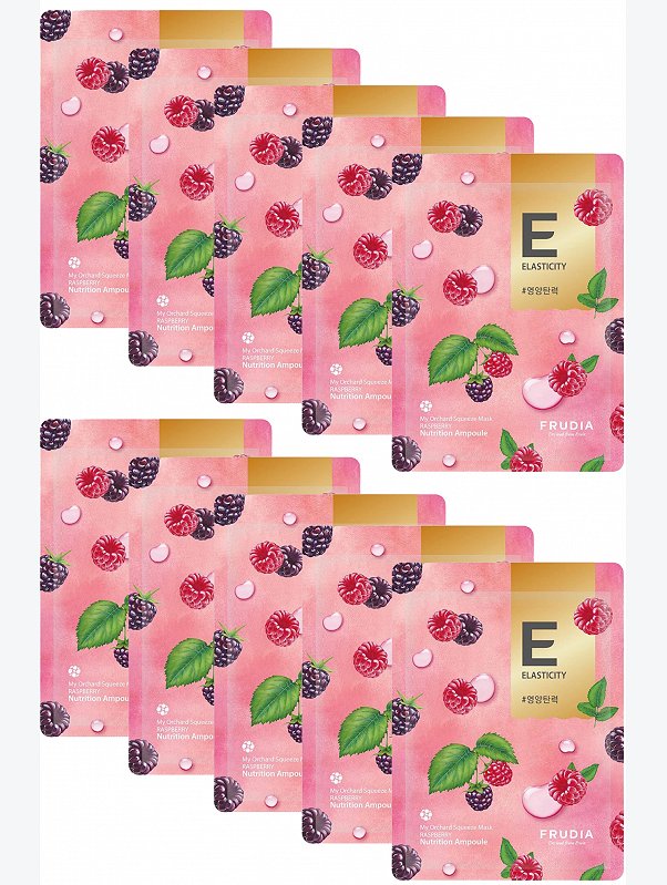 Набор тканевых тонизирующих масок для лица с малиной My Orchard Squeeze Mask Raspberry 10 шт FRUDIA