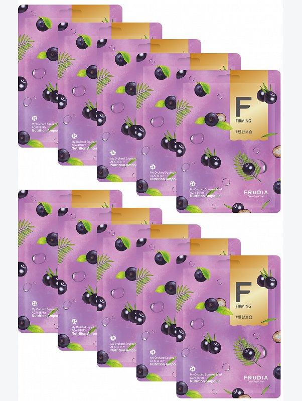 Набор тканевых бодрящих масок для лица с ягодами асаи My Orchard Squeeze Mask Acai Berry 10 шт FRUDIA