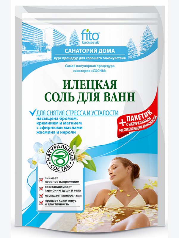 Соль для ванн Илецкая для снятия стресса и усталости 500 гр Fito косметик