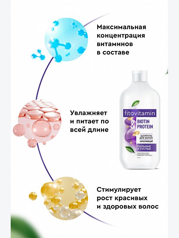 Шампунь для волос укрепляющий Biotin and Protein Fito Vitamin 490мл Fito косметик
