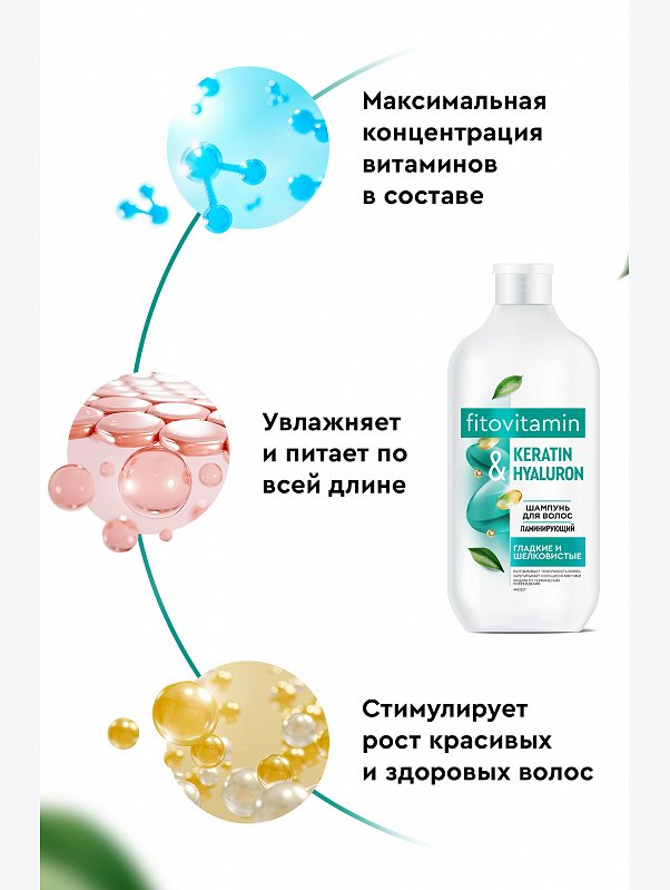 Шампунь для волос ламинирующий Keratin and Hyaluron Fito Vitamin 490мл Fito косметик