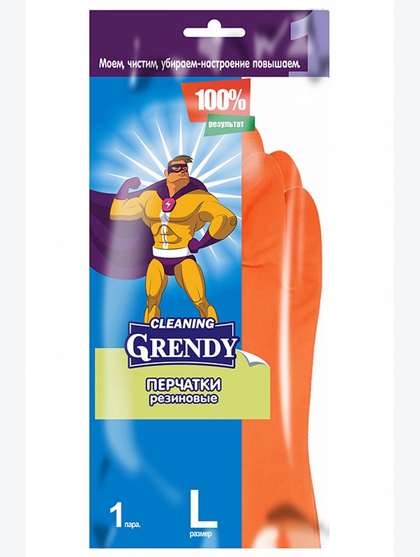Перчатки резиновые хозяйственные удлиненные размер L Grendy