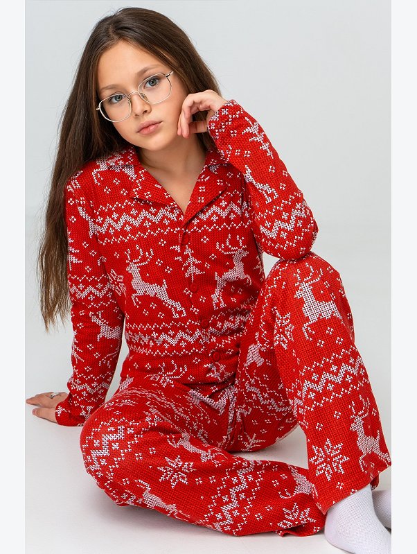 Новогодняя пижама для девочки с брюками и рубашкой Happyfox