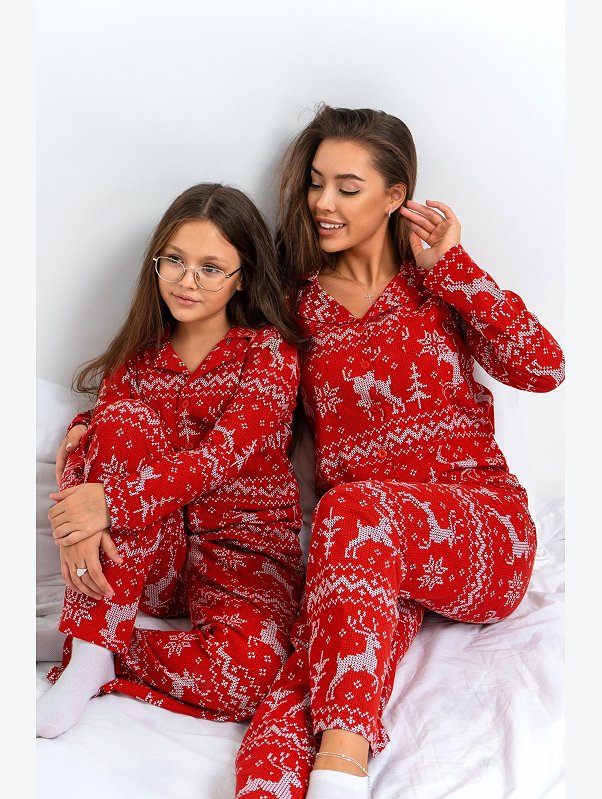 Женская новогодняя пижама с брюками и рубашкой Happyfox