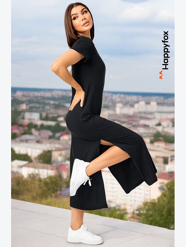 Однотонное женское платье-футболка Happyfox