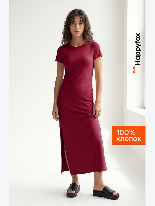 Однотонное женское платье-футболка Happyfox