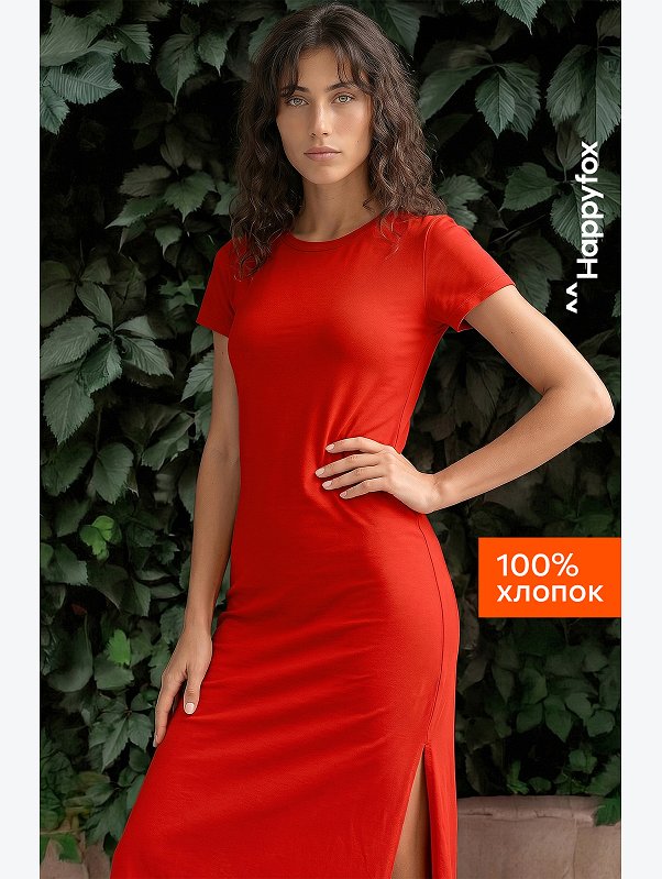 Однотонное женское платье-футболка Happyfox