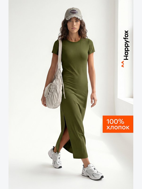 Однотонное женское платье-футболка Happyfox