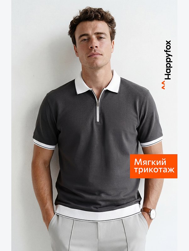 Мужская футболка-поло из вязаного трикотажа Happyfox