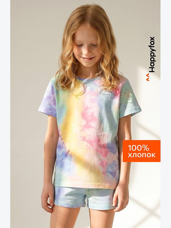 Хлопковая пижама для девочки с шортами Happyfox
