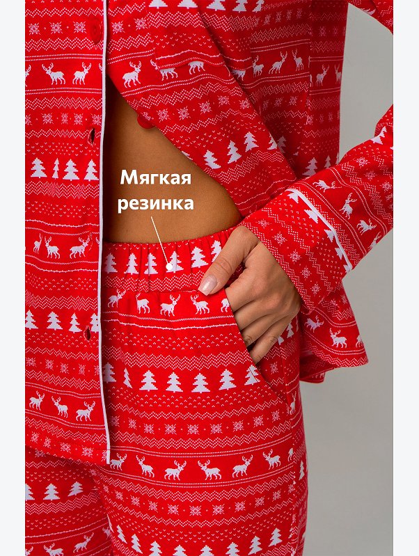 Женская новогодняя пижама с брюками и рубашкой Happyfox