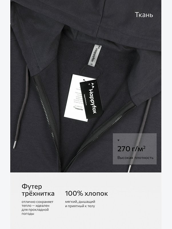 Мужская толстовка на молнии из футера трехнитки Happyfox