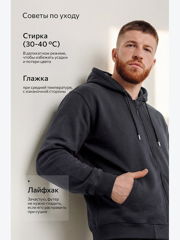 Мужская толстовка на молнии из футера трехнитки Happyfox