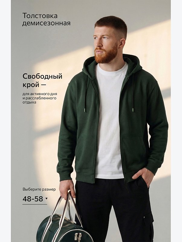 Мужская толстовка на молнии из футера трехнитки Happyfox