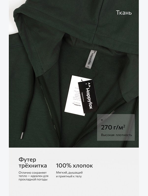 Мужская толстовка на молнии из футера трехнитки Happyfox
