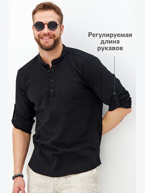 Мужская рубашка с воротником стойка Happyfox