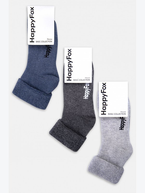 Однотонные махровые носки 3 пары Happyfox