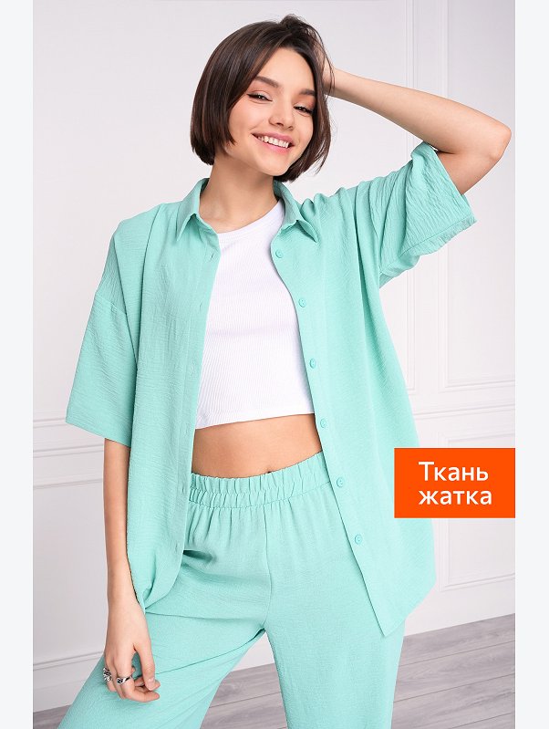 Женский летний костюм оверсайз из ткани-жатка Happyfox