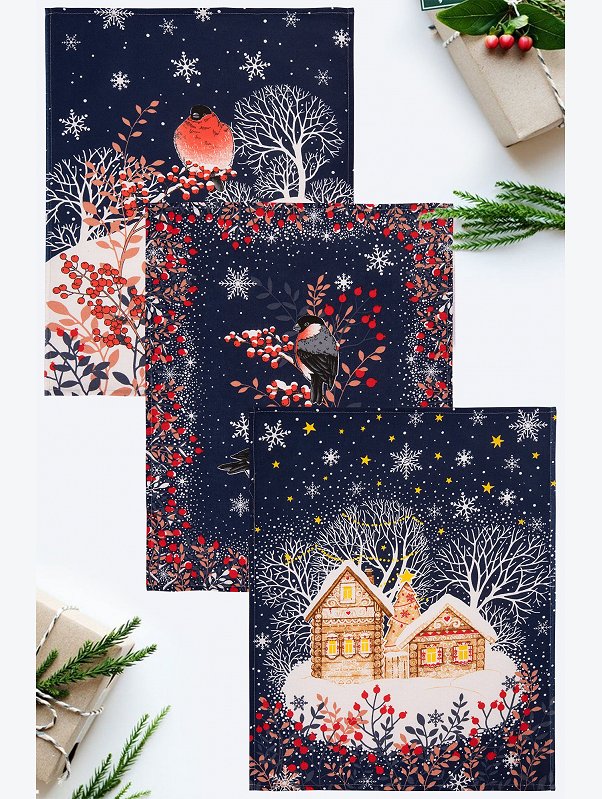 Набор полотенец из рогожки с петельками 3 шт Happy Fox Home