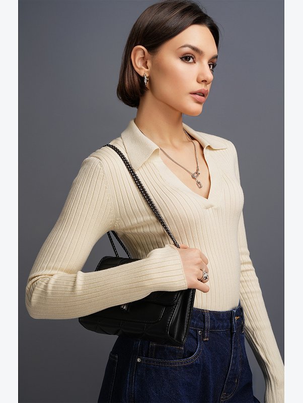 Женский джемпер лапша с воротником поло Happyfox