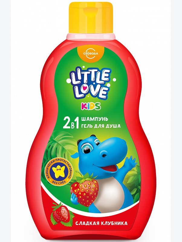 Детский шампунь + гель для душа 2 в 1 с ароматом сладкой клубники 400 мл Little Love