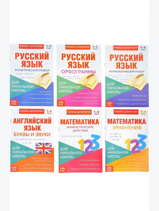 Книги-шпаргалки набор для начальной школы 6 шт. Буква-ленд