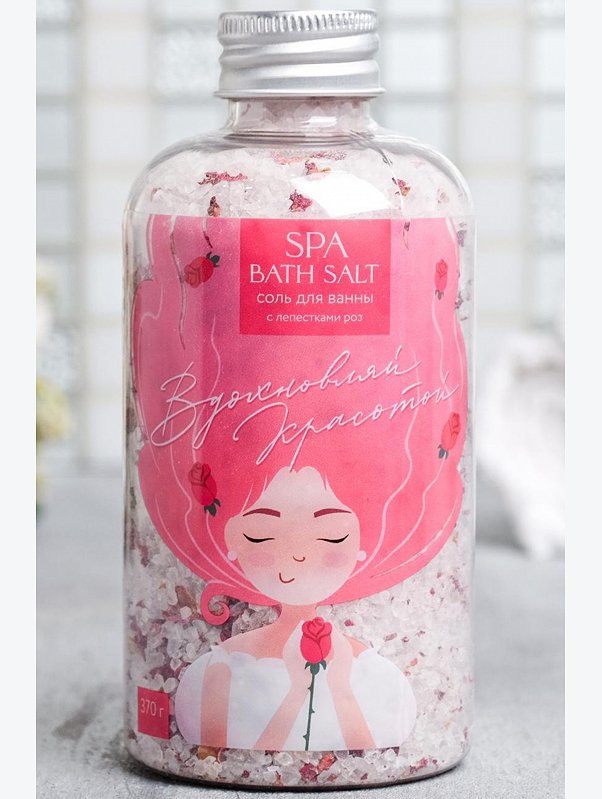 Расслабляющая соль для ванны с лепестками розы 370 гр Beauty Fox
