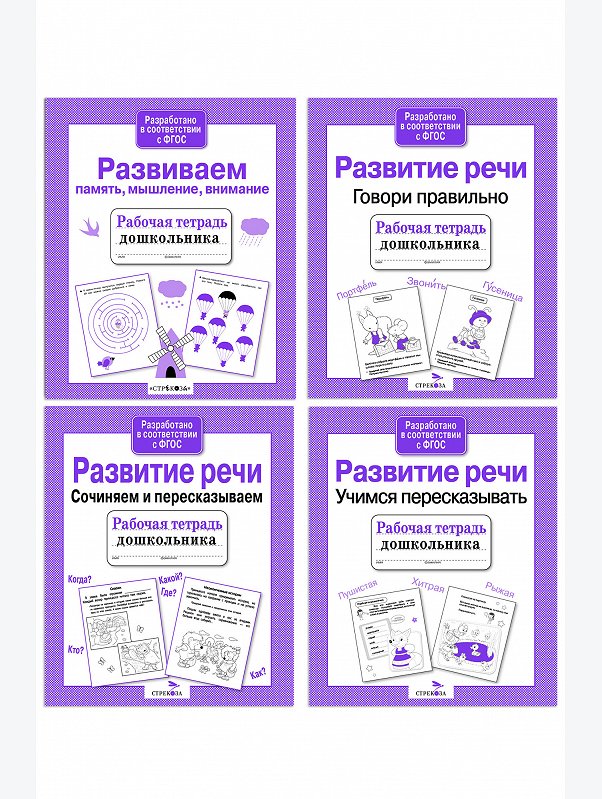 Набор рабочих тетрадей дошкольника 4 шт. Стрекоза