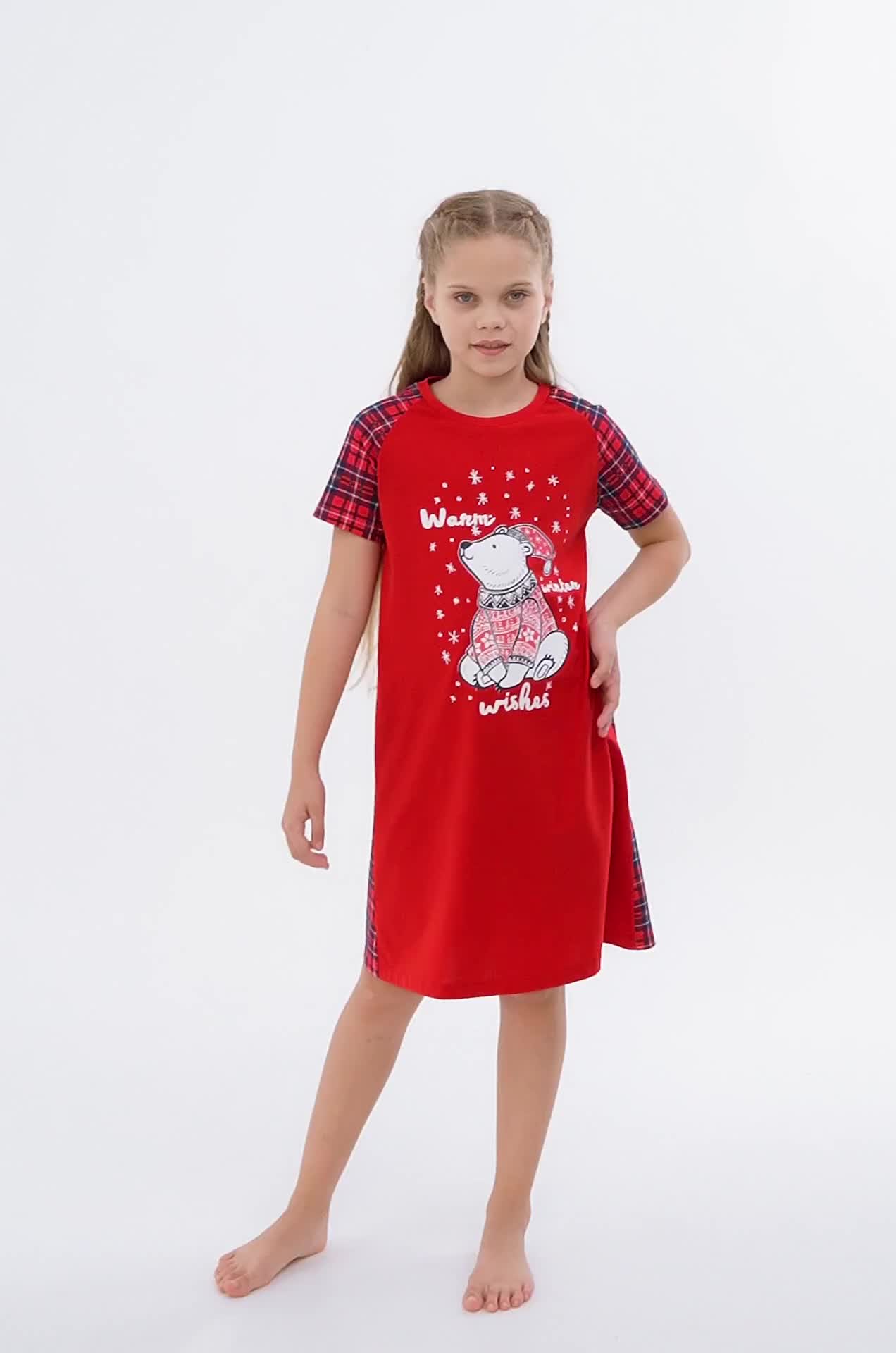 Новогодняя сорочка для девочки из хлопка Happy Fox